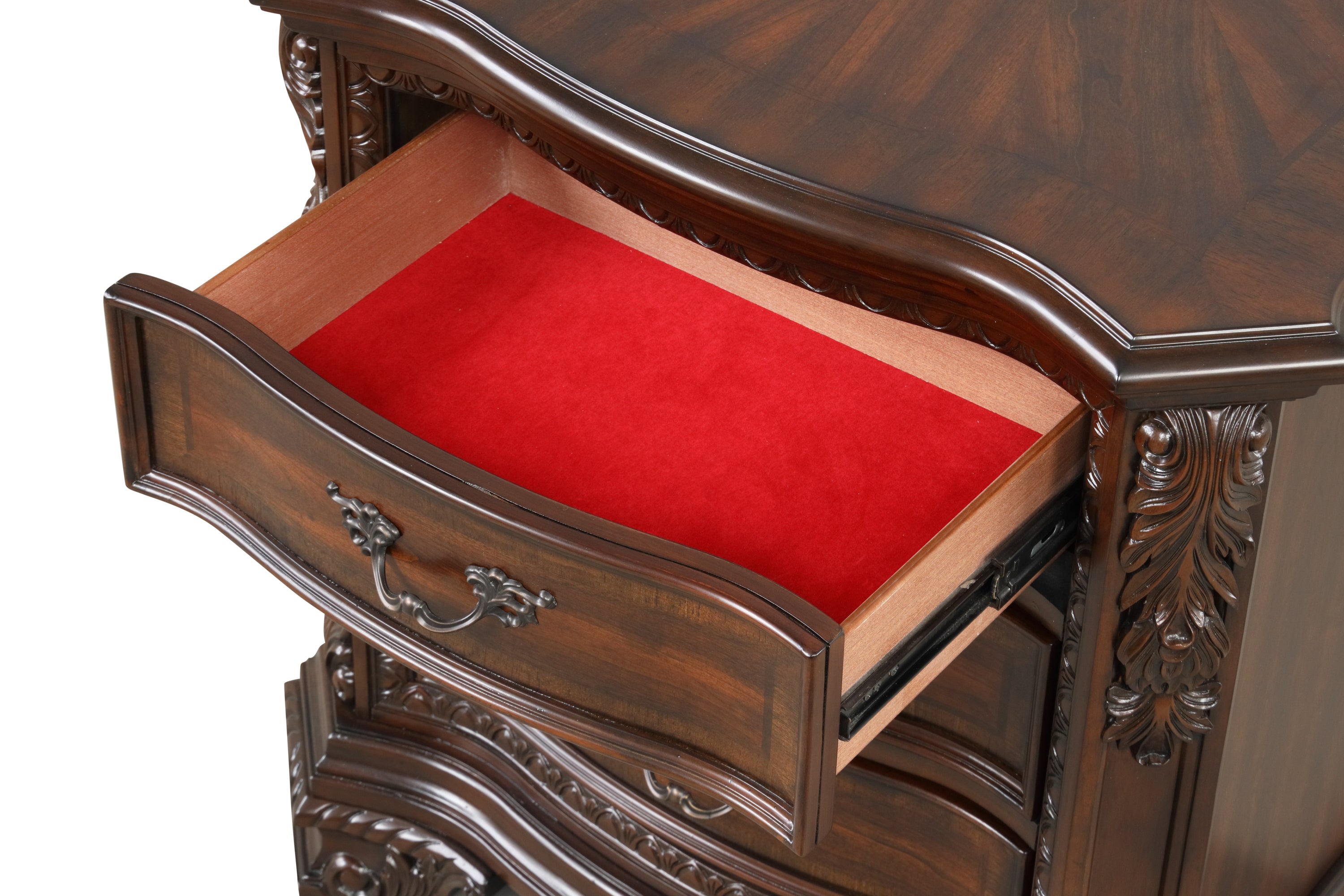 Traditional Style 4 Pc Queen Bedroom Set With Intricate Wood Carvings Made with Wood in Walnut