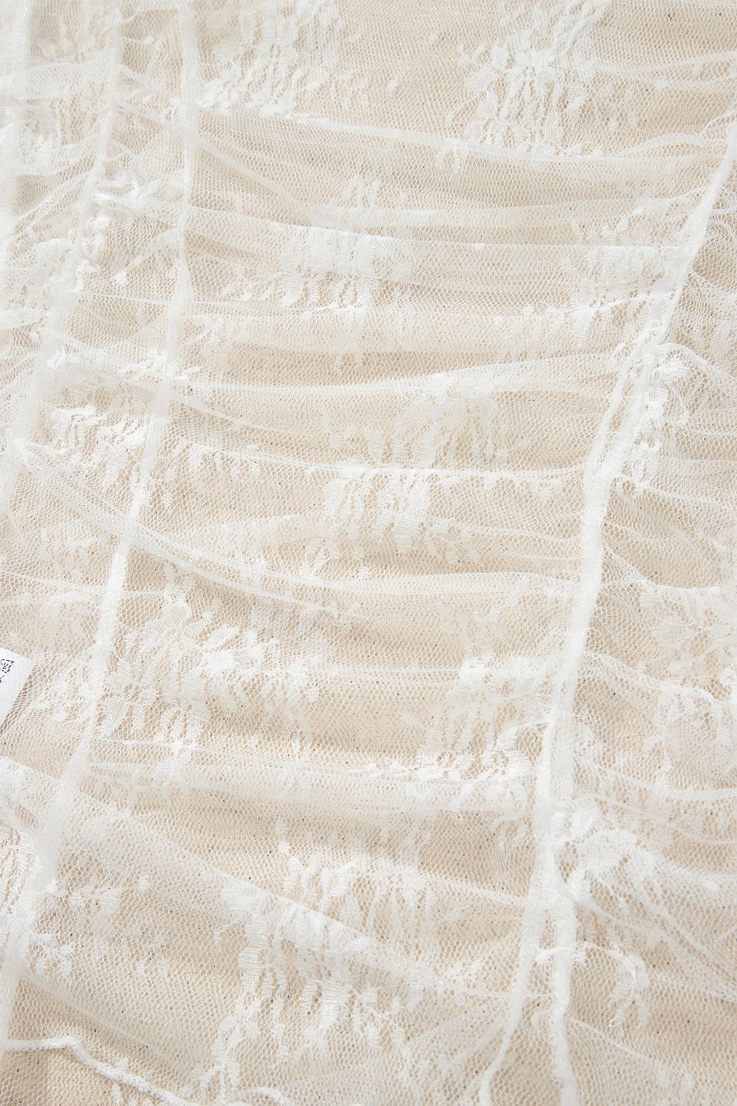 Floral Sheer Lace Mesh Exposed Seam Ruched Top