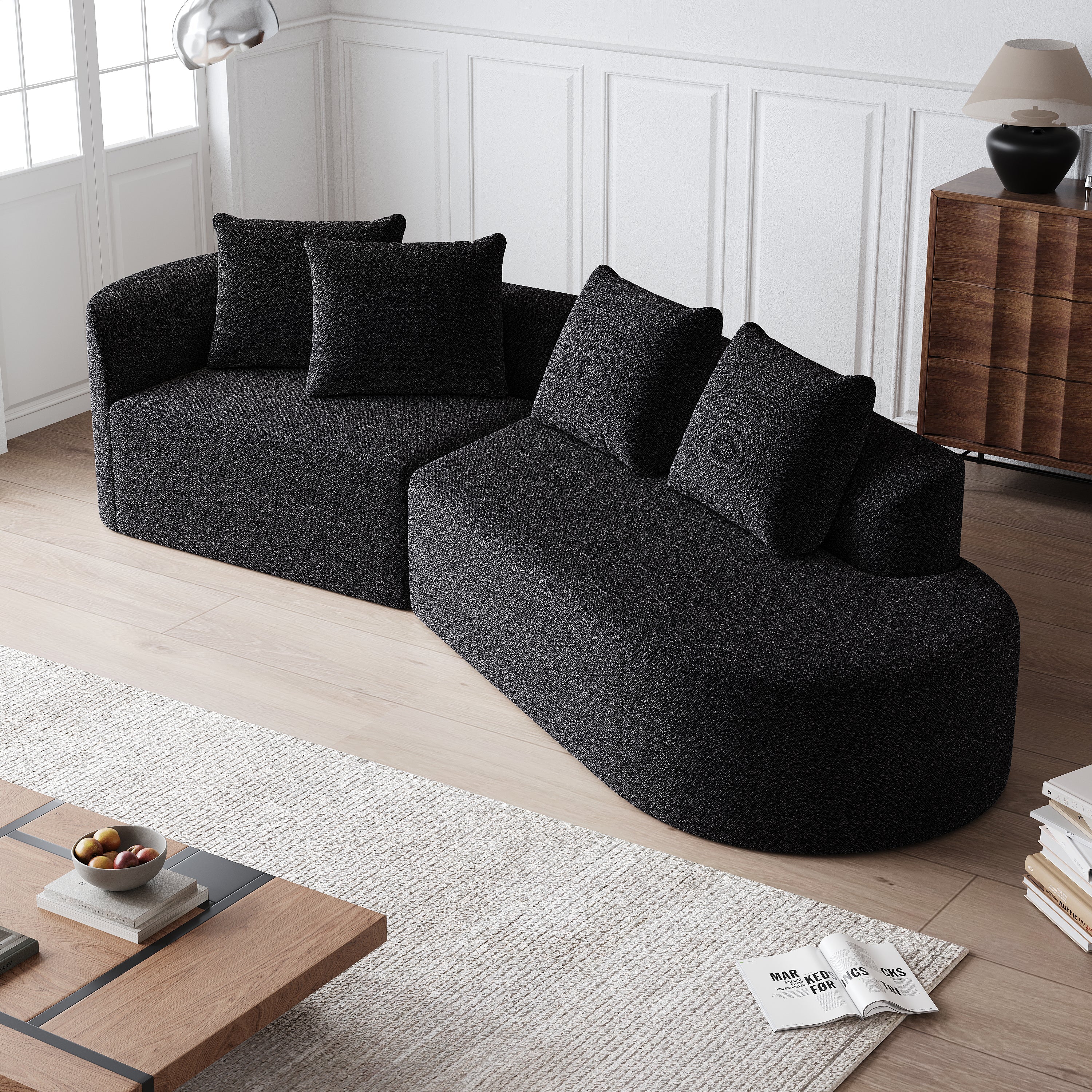 Modern Upholstered Oversized Sectional Sofa, 112-Inch Chenille 4-Seater Extra Deep & Wide Seat Curved Cloud Couch with 4 Throw Pillows, Free Combination Sofa Couch for Living Room,Bedroom