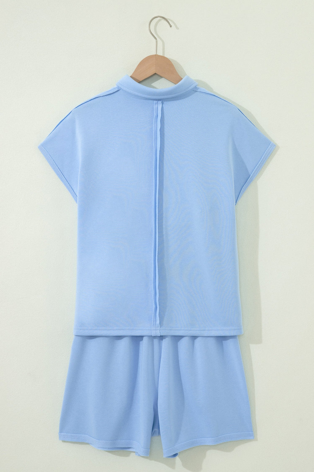 Solid Polo Tee & Elastic Waist Short Set