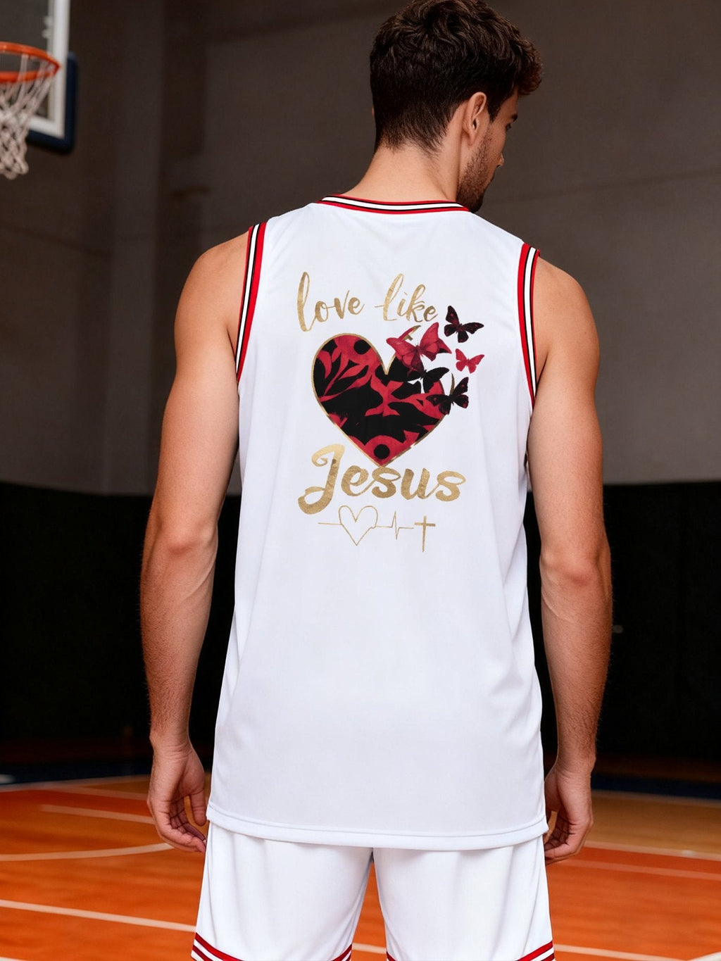 Love Like Jesus Adult White & Red Basketball Jersey | Ships From USA