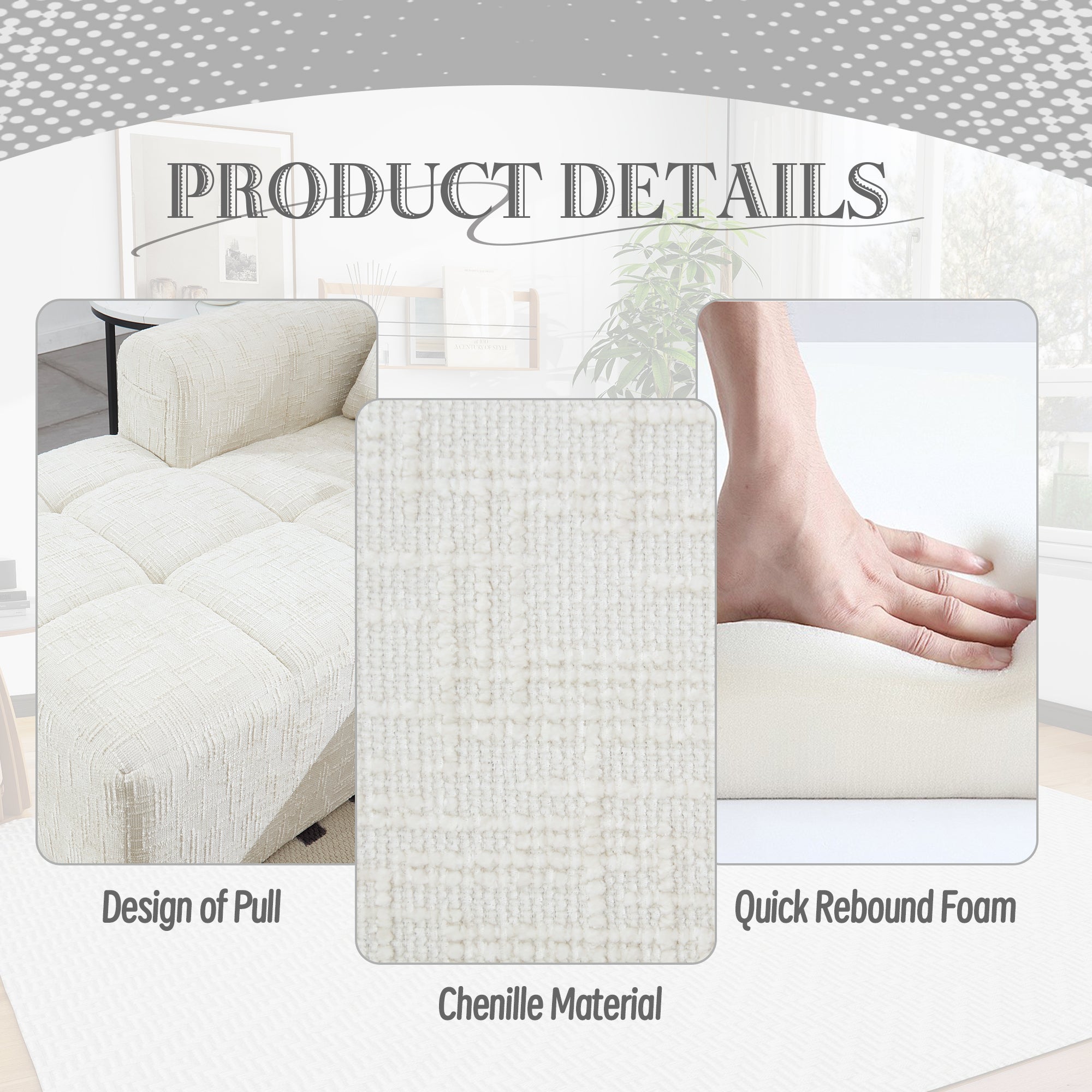 UNITED WE WIN 98.42-inch modular sectional sofa, modern modular L-shaped sofa with chaise longue, equipped with small side pockets and free of compression during installation.
