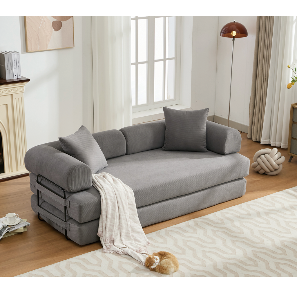 [NEW ARRIVED] [VIDEO PROVIDED] 78.5' Folding Convertible Out Sleeper Sofa Bed,4-in-1 DIY Combination Convertible Sofa,3 seat, Folding  Sofa, King Size , Bedroom,Apartment,Corduroy,Gray