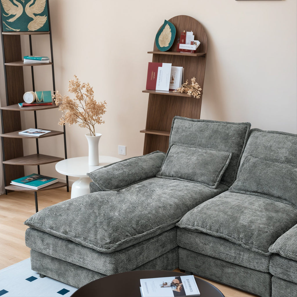 110' Modular Sectional Sofa Cloud Couch with Double Chaise Lounge , U Shaped Chenille Upholstered Leisure Sofa&Couches with Memory Foam and Waist Pillows for Living Room Office,Grey.