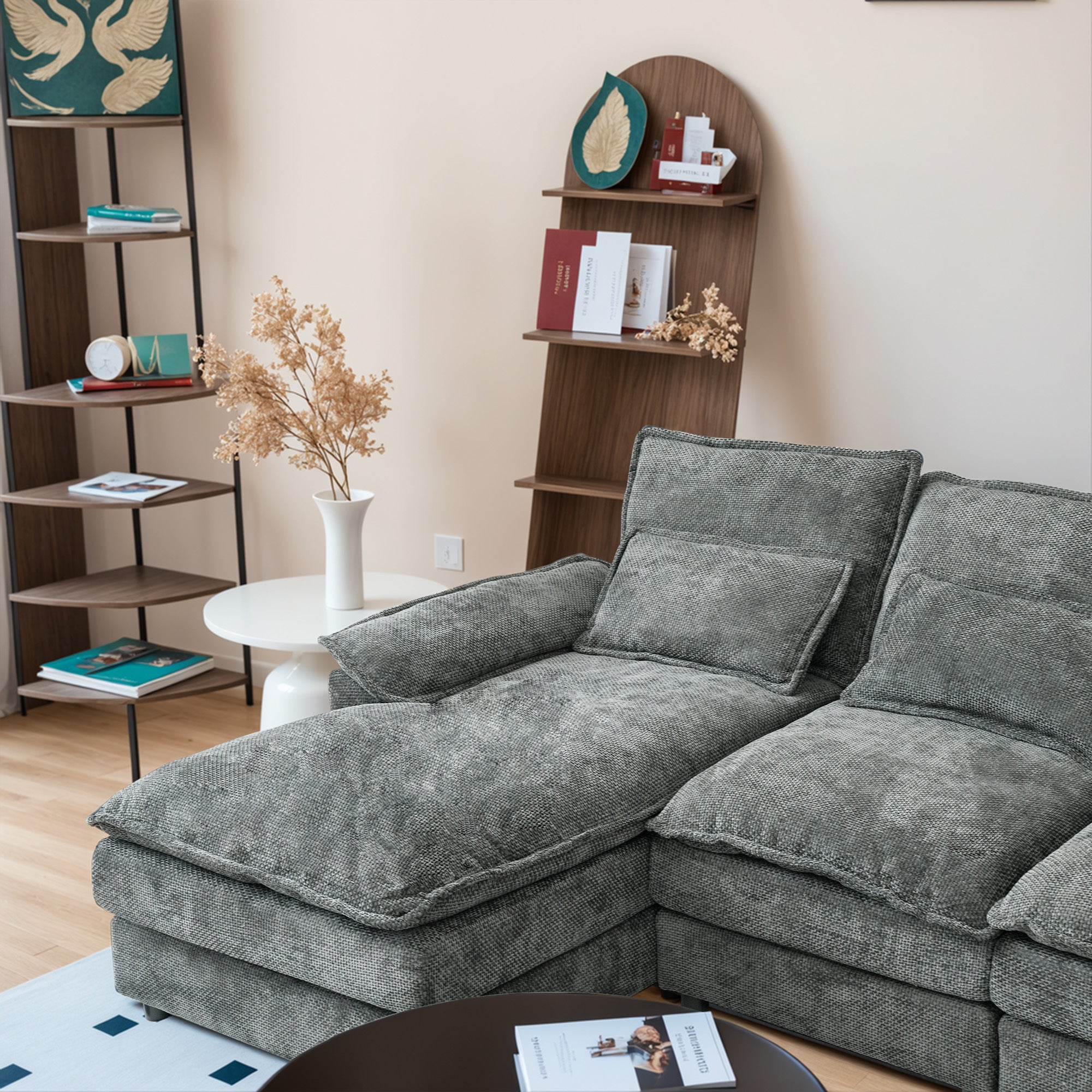 110' Modular Sectional Sofa Cloud Couch with Double Chaise Lounge , U Shaped Chenille Upholstered Leisure Sofa&Couches with Memory Foam and Waist Pillows for Living Room Office,Grey.