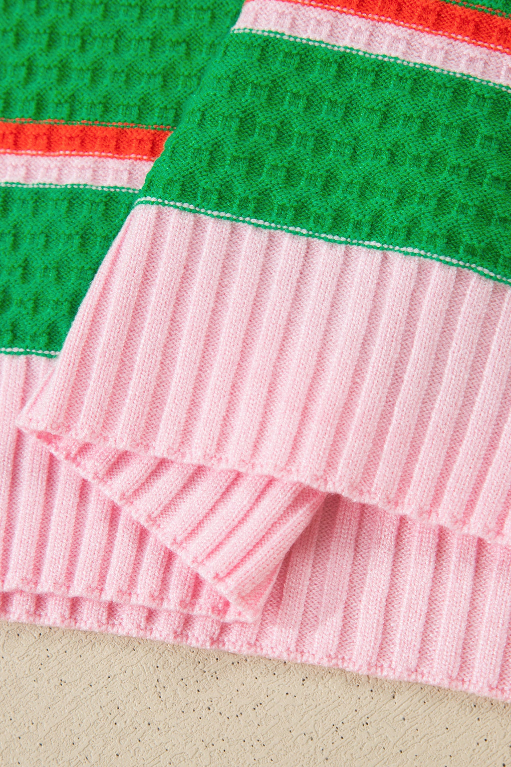 Stripe Colorblock Trim 3/4 Sleeve Sweater Top