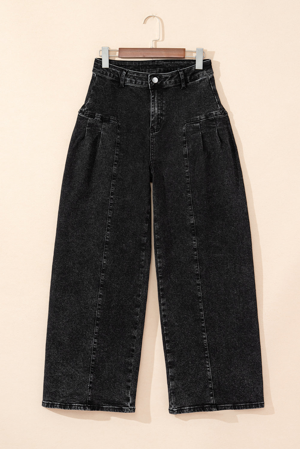 Mineral Wash Pleated Wide Leg Denim Pants