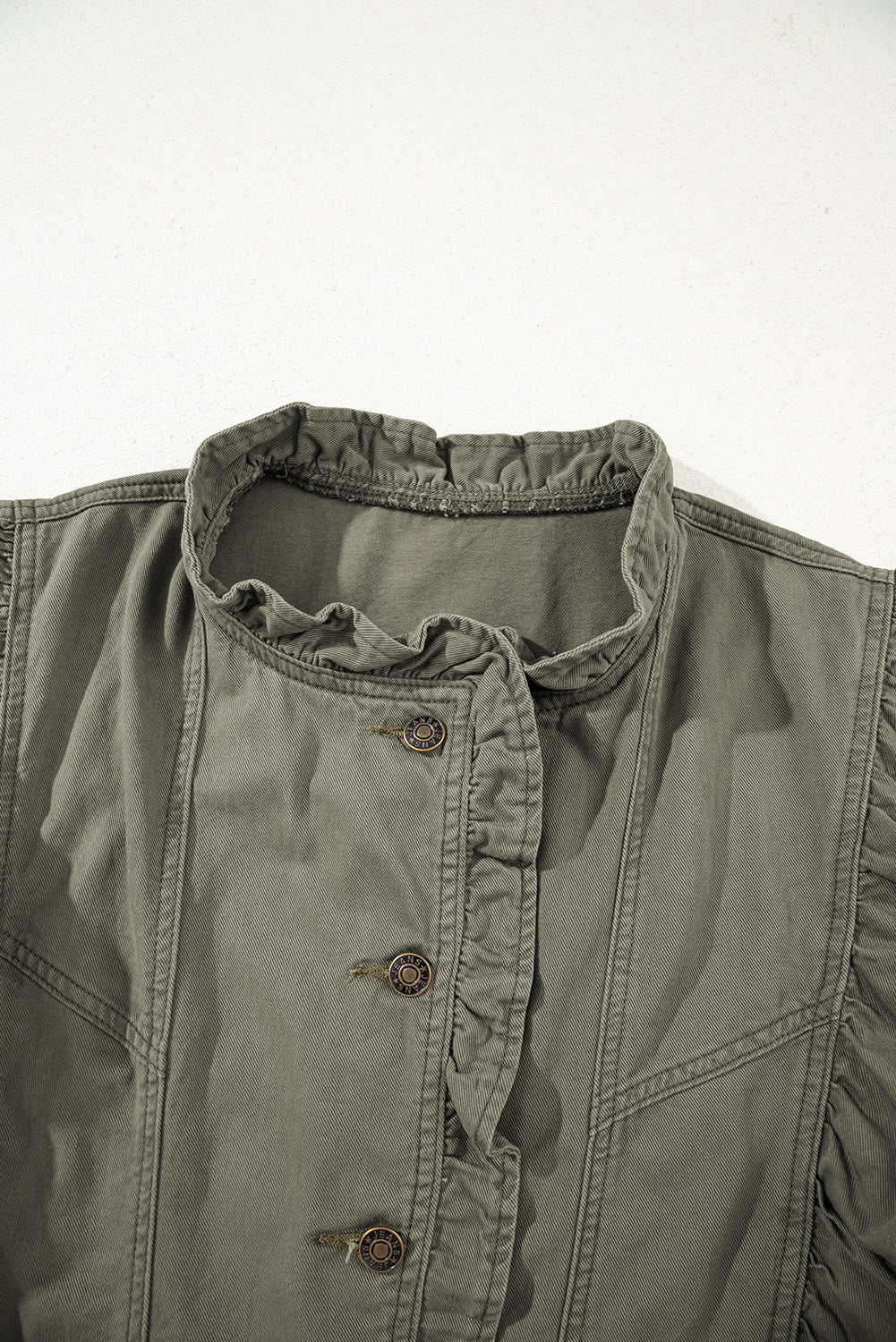 Denim Patchwork Ruffle Sleeve Jacket Vest