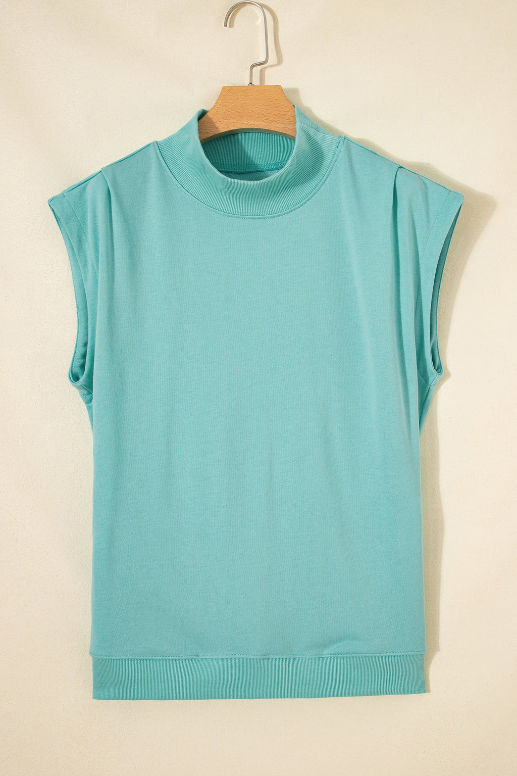 Solid Mock Neck Cap Sleeve Oversized Top