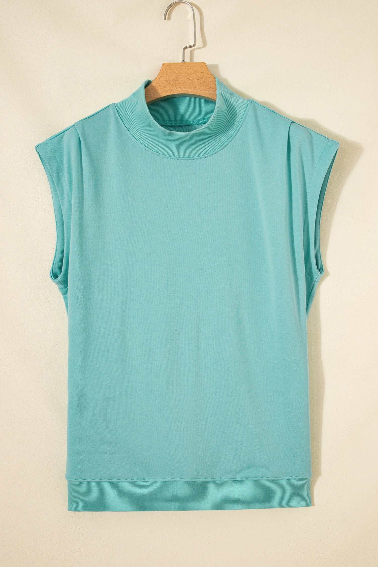 Solid Mock Neck Cap Sleeve Oversized Top