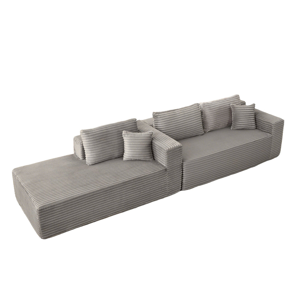 Compression Sectional Couch with Comfy Chaise, Boneless L Shape Sofa with Deep Seat, Minimalist Modular Couches Sleeper for Living Room Bedroom Apartment Lounge,corduroy,Grey