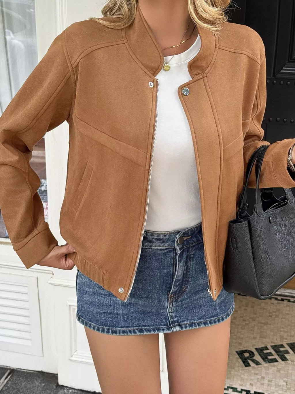 Casual Zip Up Long Sleeve Jacket Lined Polyester Elastane Buttoned