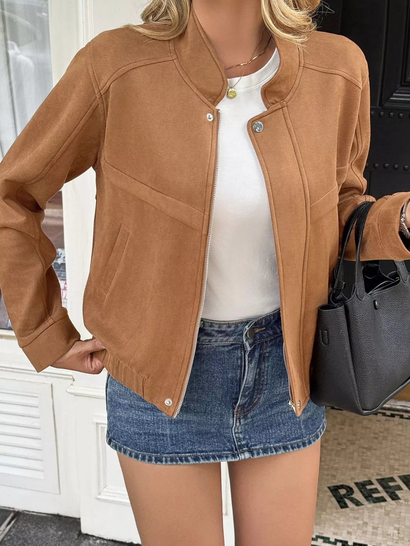 Casual Zip Up Long Sleeve Jacket Lined Polyester Elastane Buttoned