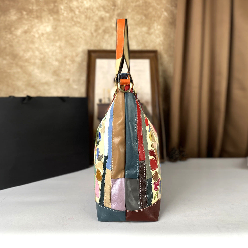 Womens Large-Capacity Crossbody Bag Made From Genuine Leather With A Nautical-Style Design