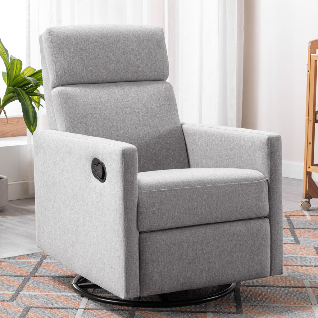 Modern Upholstered Rocker Nursery Chair Plush Seating Glider Swivel Recliner Chair, Gray Linen