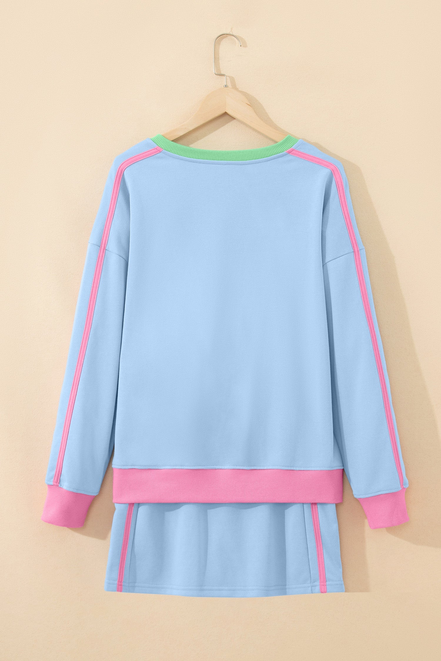 Colorblock Ribbed V-Neck & Skort Athleisure Set