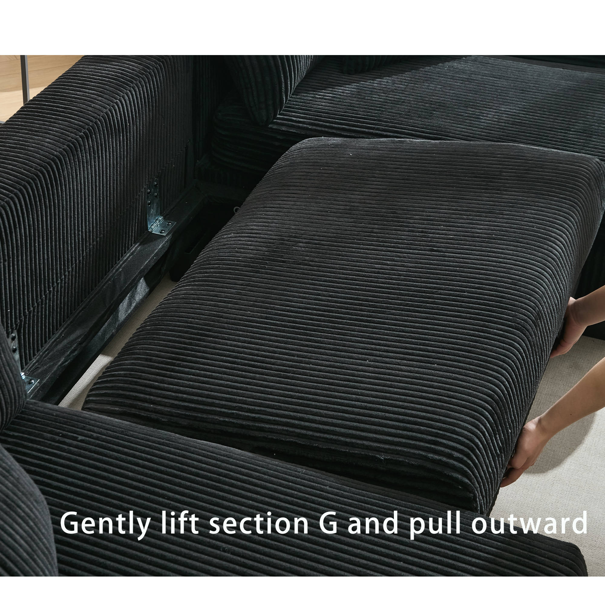 [NEW ARRIVED] [VIDEO PROVIDED]   114' Sleeper Sofa,U Shaped Sofa , Pull Out Bed,Convertible Oversize 2 in 1 Sleeper Sofa, Living Room,Upholstery Sofa Bed,Adjustable Sleeper Sofa,Corduroy,Black