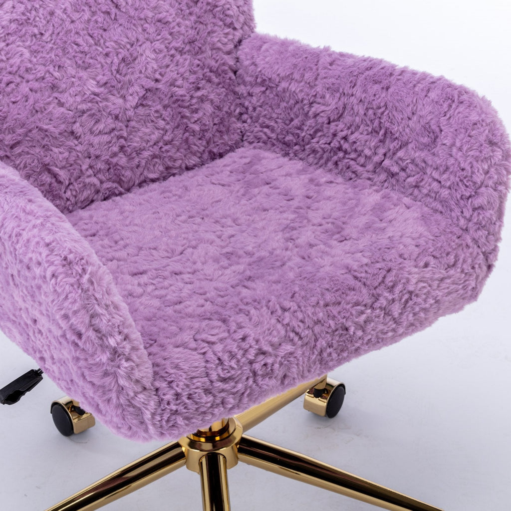 A&A Furniture Home Office Chair Violet Velvet with Golden Metal Base Adjustable Swivel