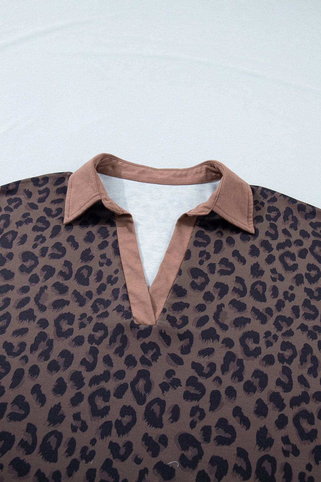 Plus Size Leopard Collared Top & Drawstring Shorts Set