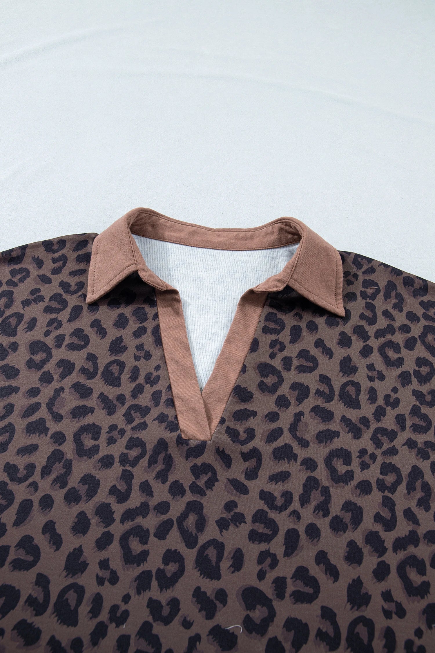 Plus Size Leopard Collared Top & Drawstring Shorts Set