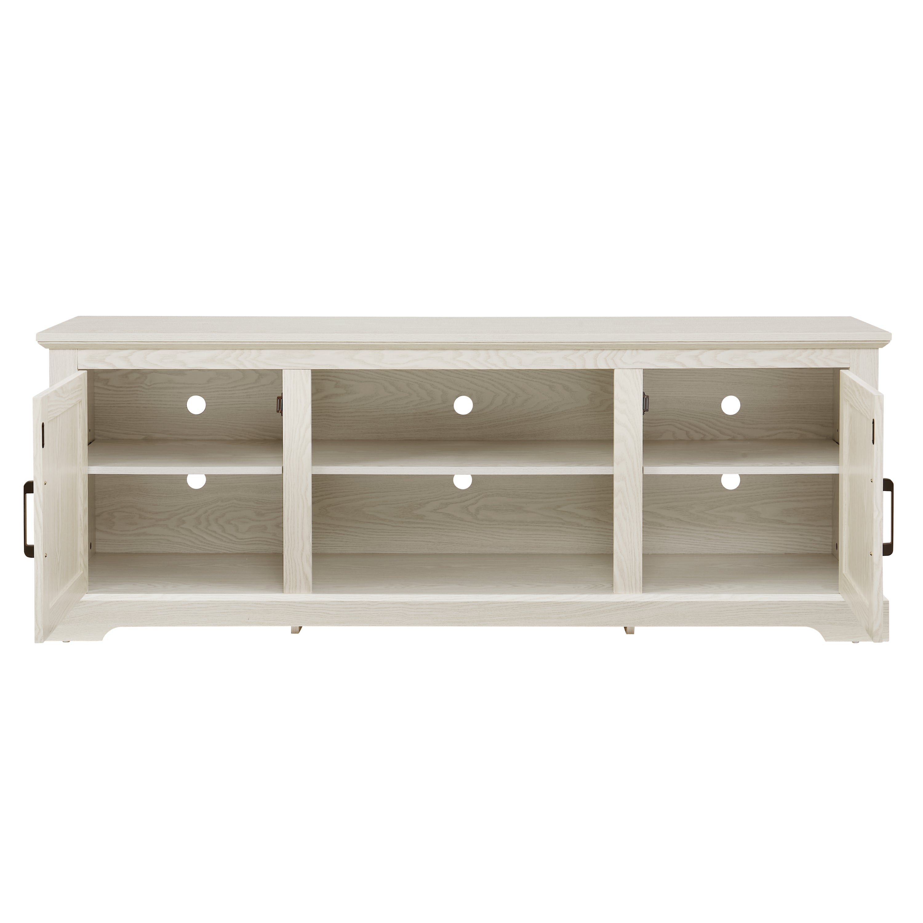 Farmhouse Rattan TV Stand Console Table for TVs up to 70 Inches, TV Console Table with 2 Storage Shelves, 2 Natural Rattan Door Cabinets,65'W*15.55'D*23.86'H, White
