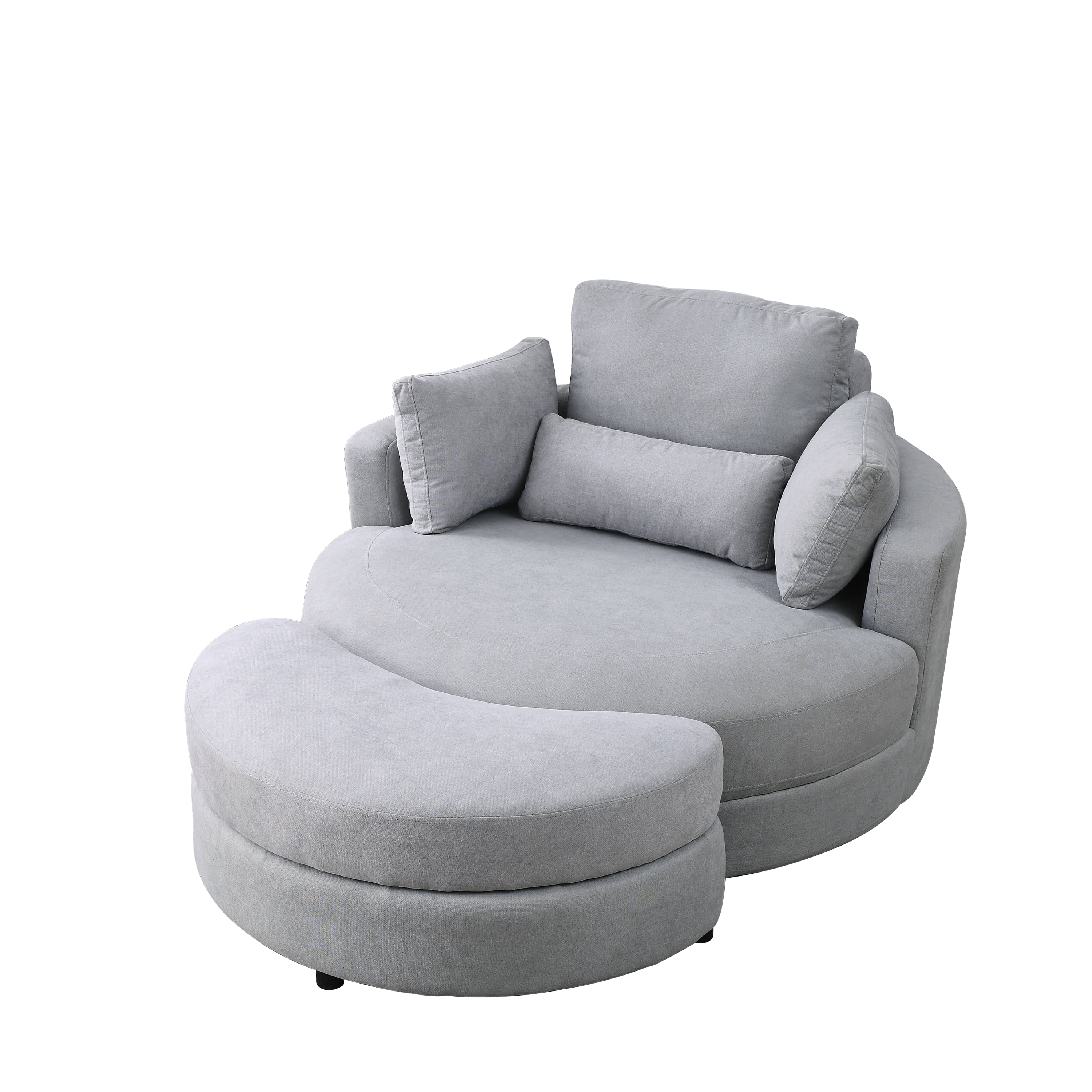 [Video] Welike Swivel Accent Barrel Modern Grey Sofa Lounge Club Big Round Chair with Storage Ottoman Linen Fabric for Living Room Hotel with Pillows