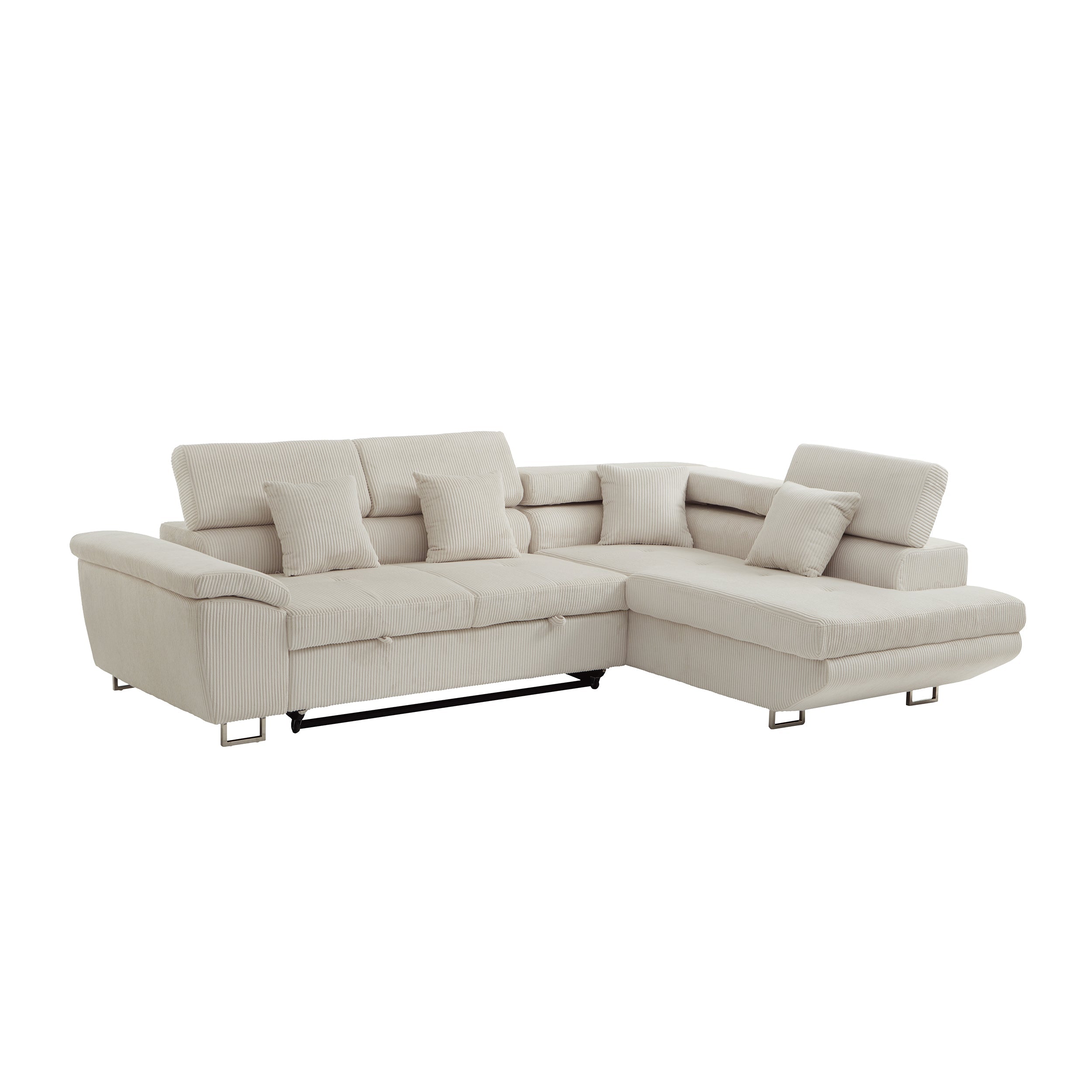 104.3'' Pull Out Sofa Bed with Storage Left Chaise Sofa Bed Corduroy Velvet Upholstery Beige