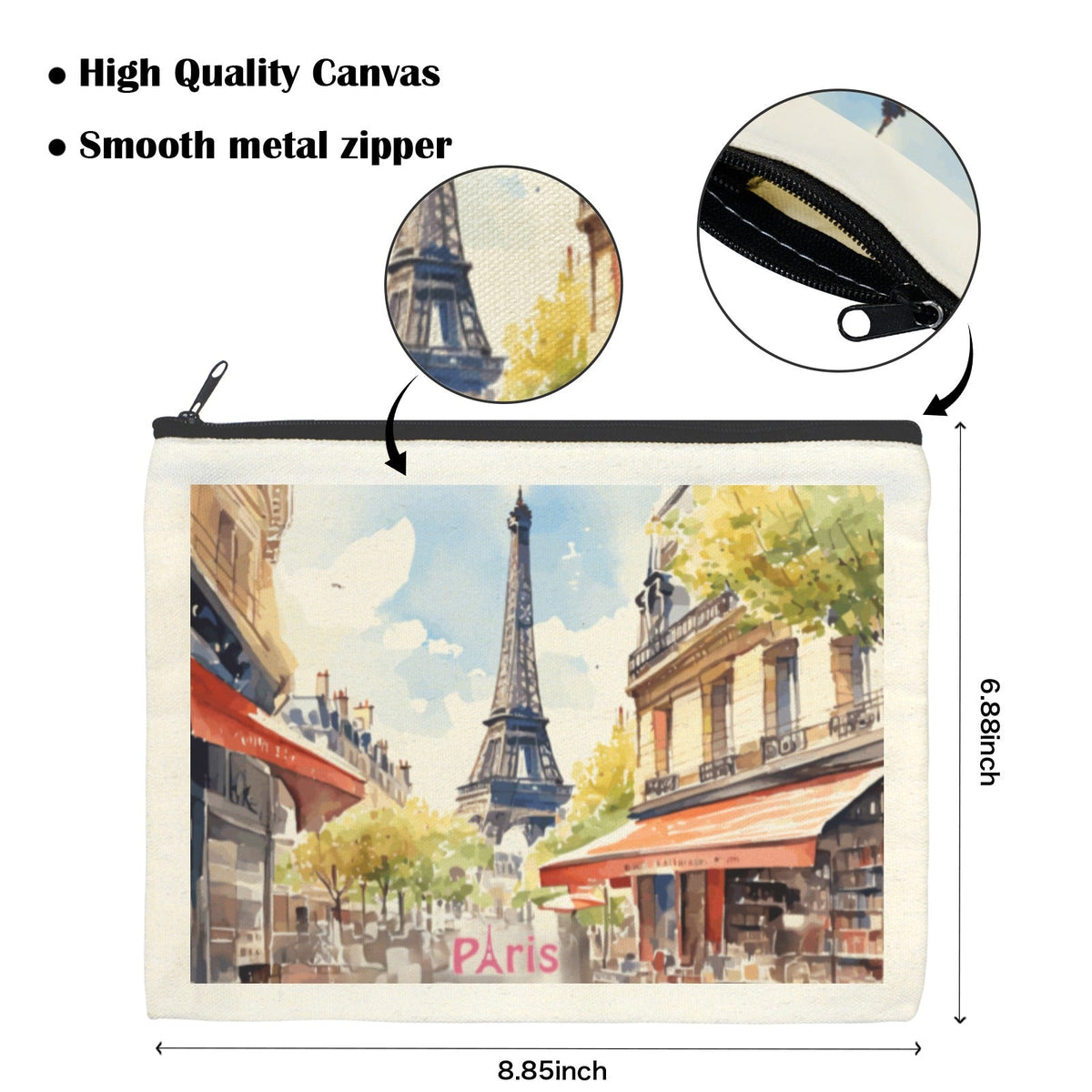 Eiffel Tower Paris France Cosmetic Bag with 2 Sided Printing (Made in USA)