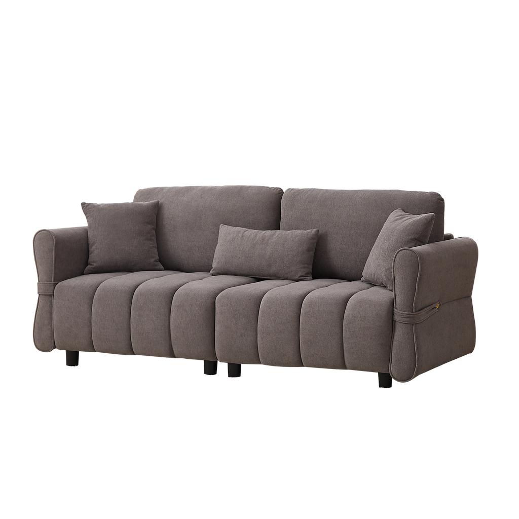 80''Premium chenille fabric sofa with 2 cushions and 1 lumbar pillow Armrest strap design,,upholstered 3-seater sofa  for living rooms, bedrooms,apartments and offices Grey