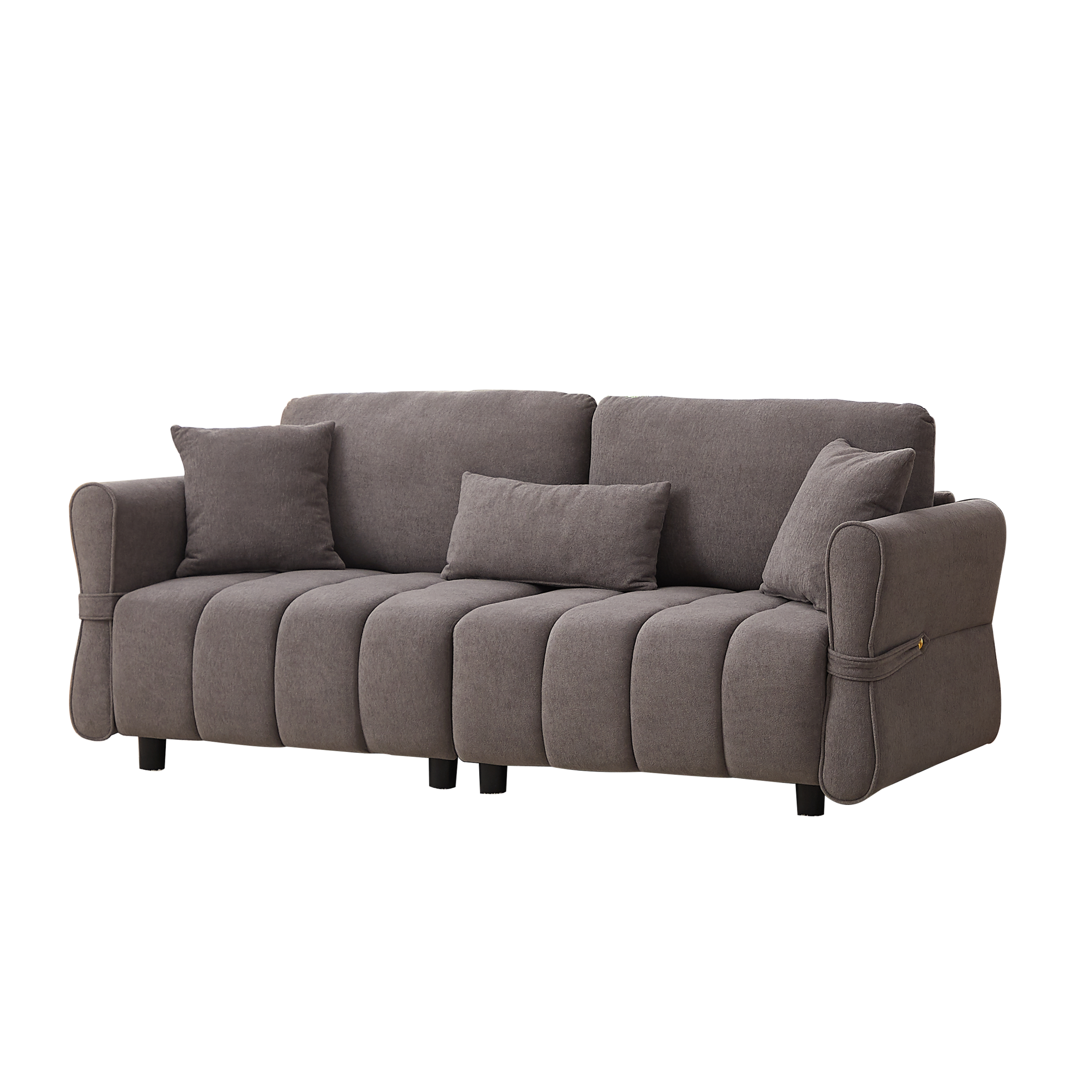 80''Premium chenille fabric sofa with 2 cushions and 1 lumbar pillow Armrest strap design,,upholstered 3-seater sofa  for living rooms, bedrooms,apartments and offices Grey