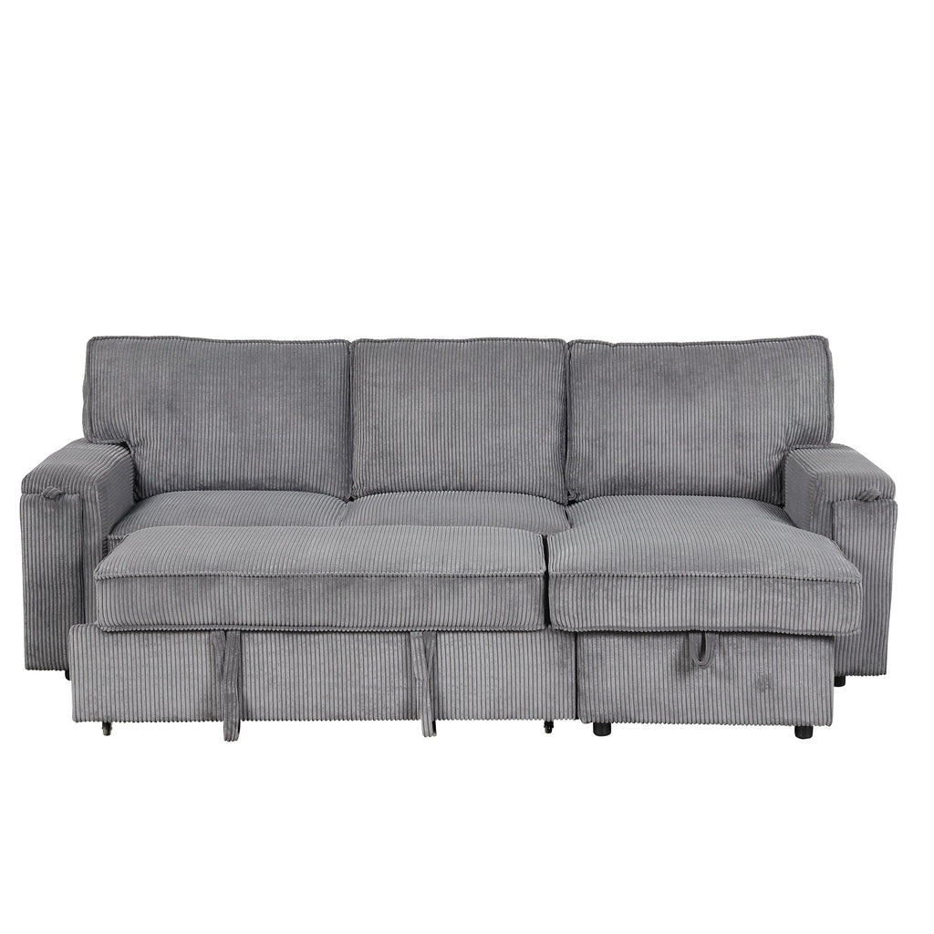 U_STYLE Upholstery Sleeper Sectional Sofa with Storage Bags and 2 cup holders  on Arms