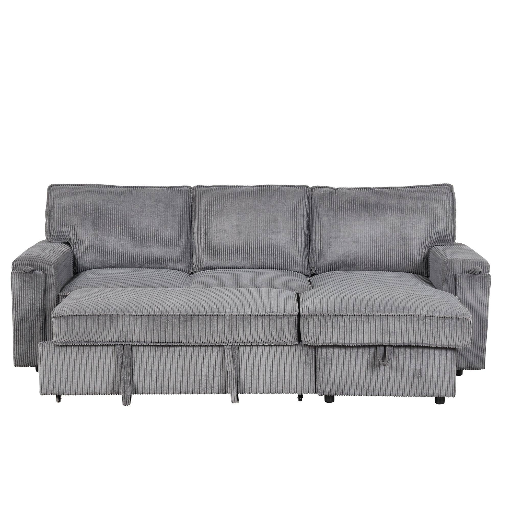 U_STYLE Upholstery Sleeper Sectional Sofa with Storage Bags and 2 cup holders  on Arms
