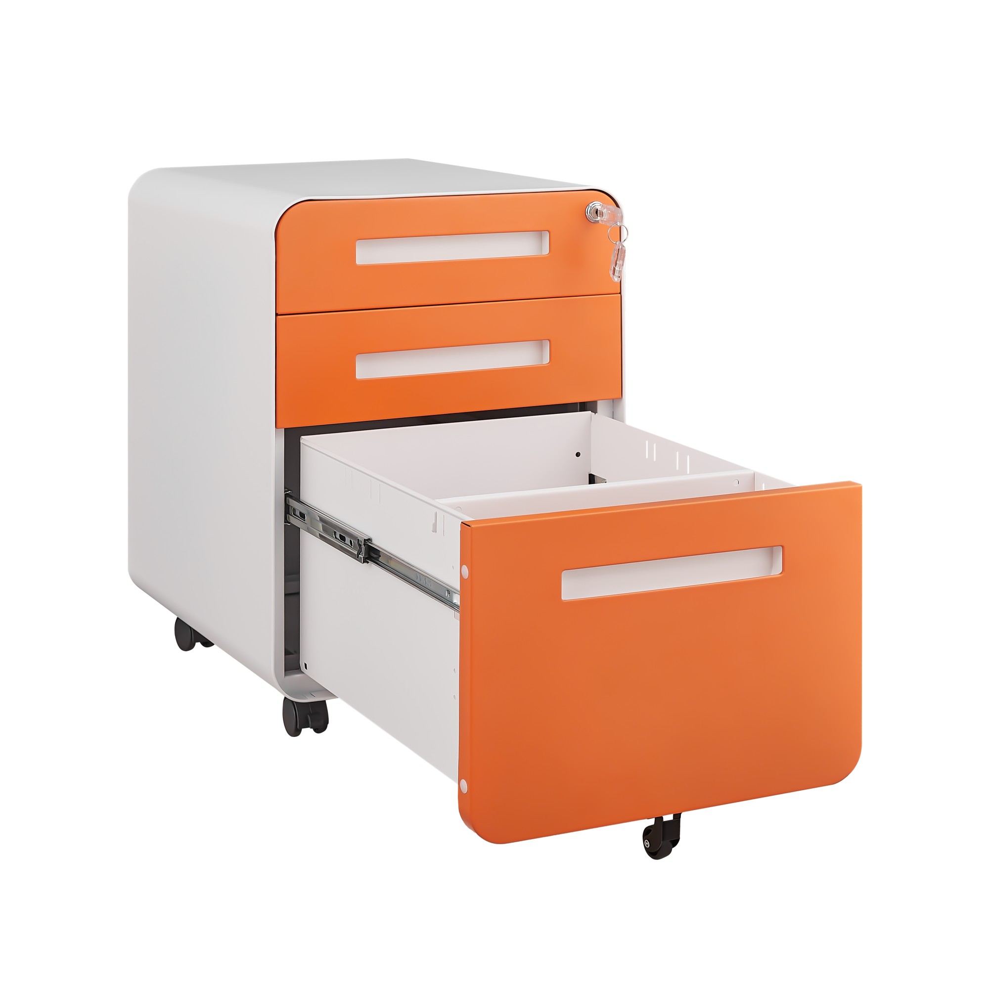 Rounded 3 drawer mobile filing cabinet, multifunctional legal/letter/A4 file storage cabinet, 5-wheel design anti tilt cold-rolled steel, with pencil storage box,