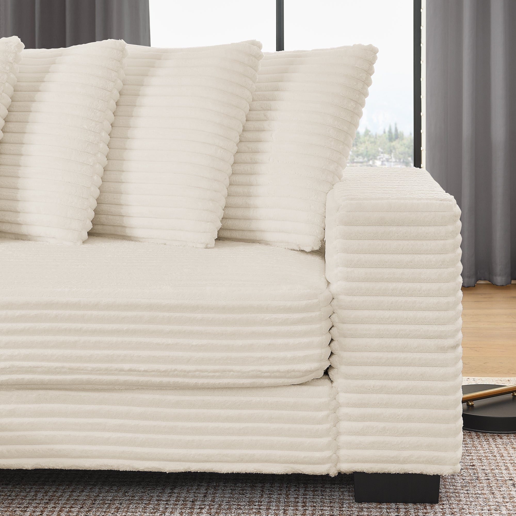 Corduroy Tufted Upholstered Sleeper Sectional Sofa, L-Shaped Modular Convertible Sofa , Can freely change the position of the footrests-Beige(Assembly is required)