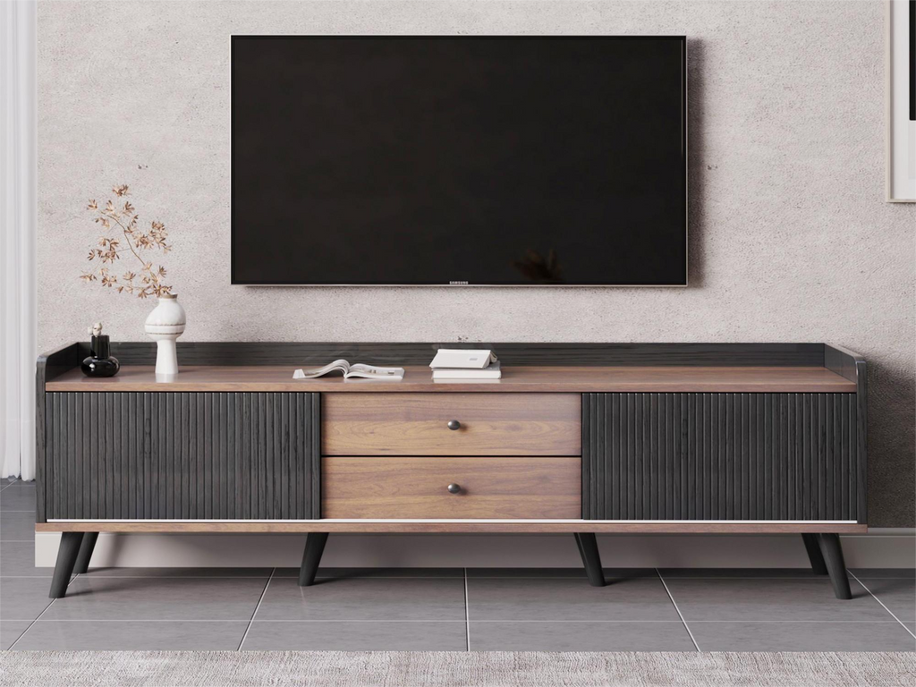63'' Mid Century TV Stand with 2 Cabinets&  Open Compartments, Entertainment Center for TVs up to 70'', Television Console for Living Room, Bedroom, Home Theatre