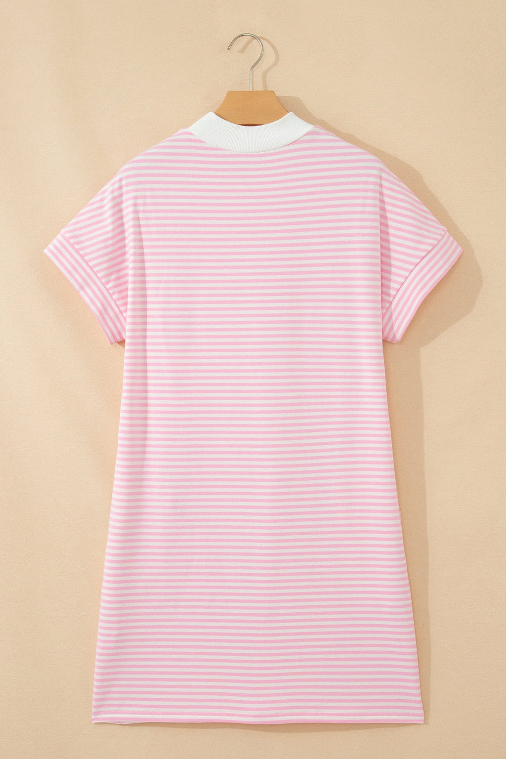 Stripe Mock Neck Cuffed Sleeve Tee Dress