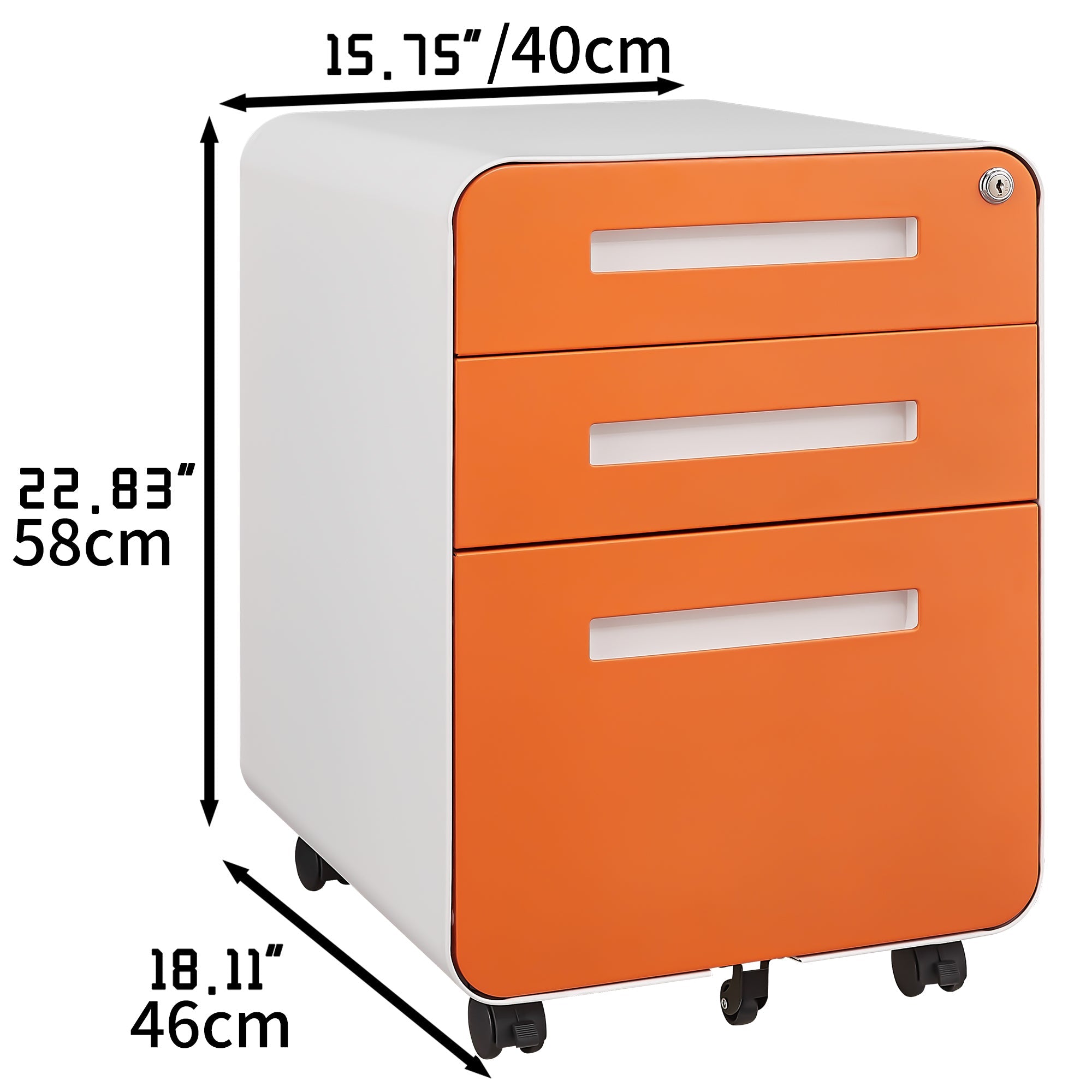 Rounded 3 drawer mobile filing cabinet, multifunctional legal/letter/A4 file storage cabinet, 5-wheel design anti tilt cold-rolled steel, with pencil storage box,