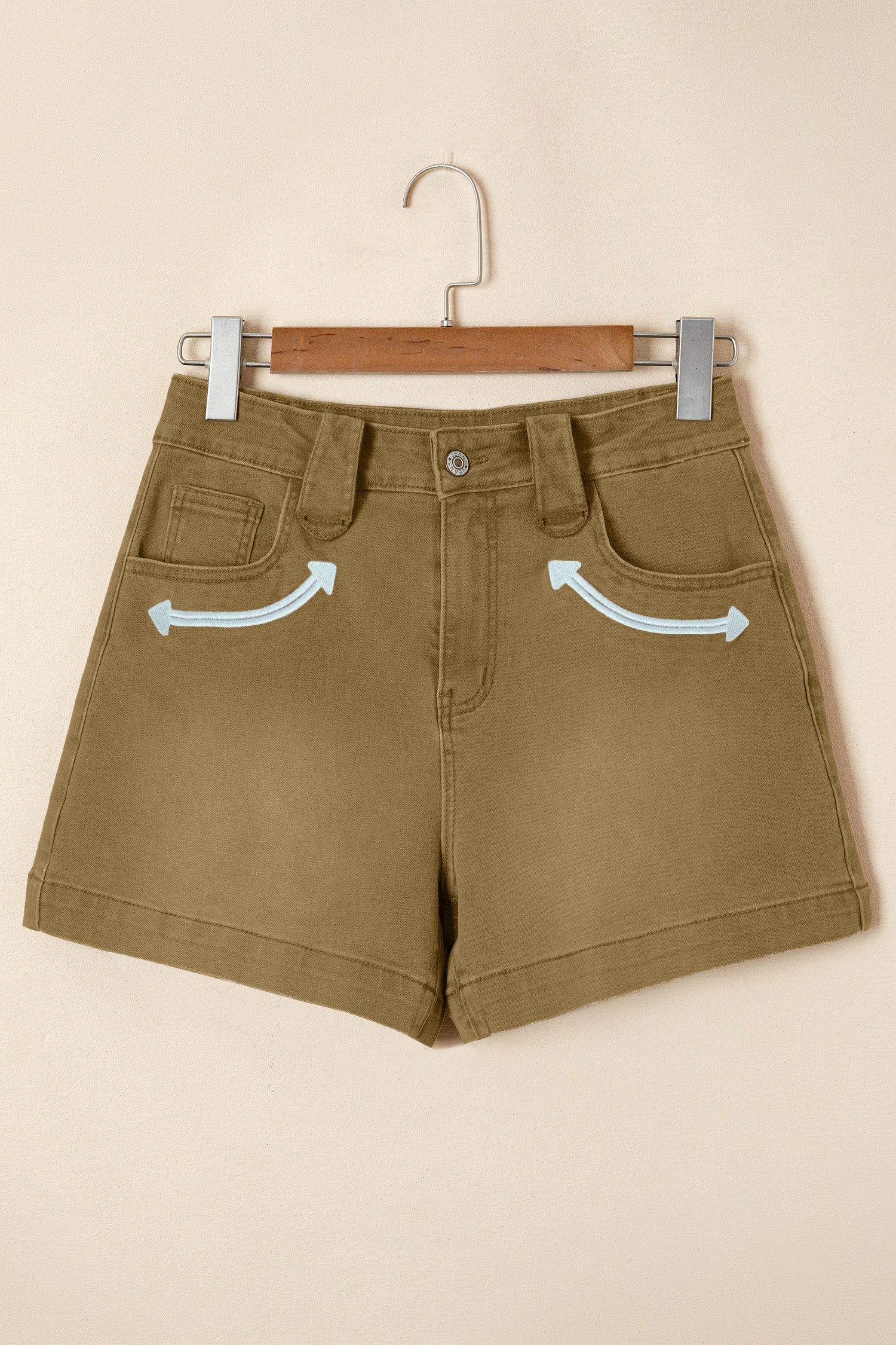 Western Denim Arrow Embroidered High Waist Shorts
