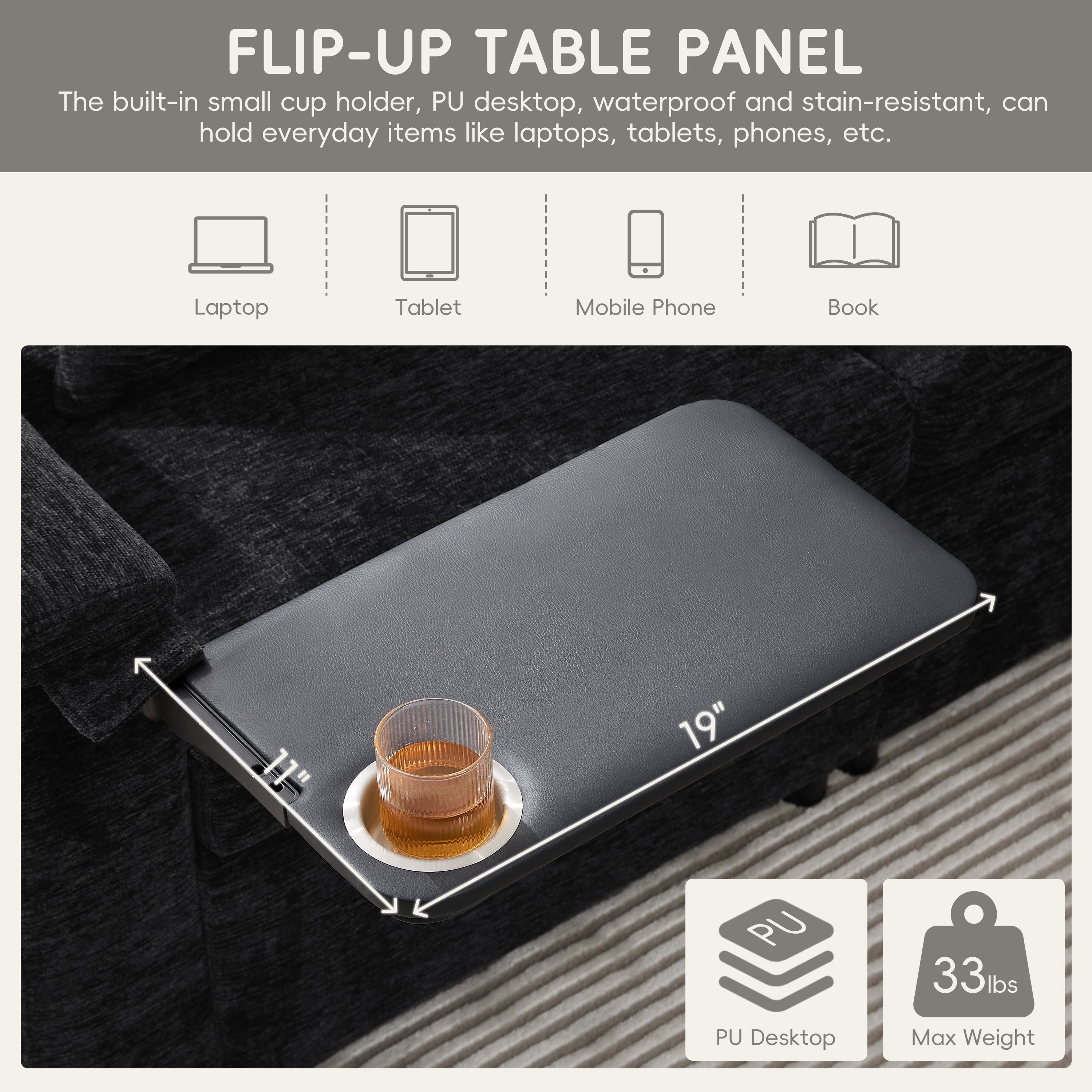 117*90'' Modular Sectional Pull-out Sofa Bed with Flip-up Table Panel, Reading Lamp, Charging Ports, Storage Ottoman, Tufted Design, 6 Pillows, Oversize & Free Combination, Chenille, 2 colors