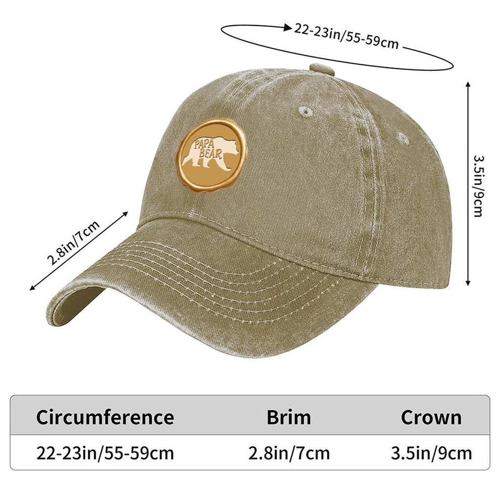 Papa Bear Gold Seal Cotton Vintage Washed Denim Baseball Cap