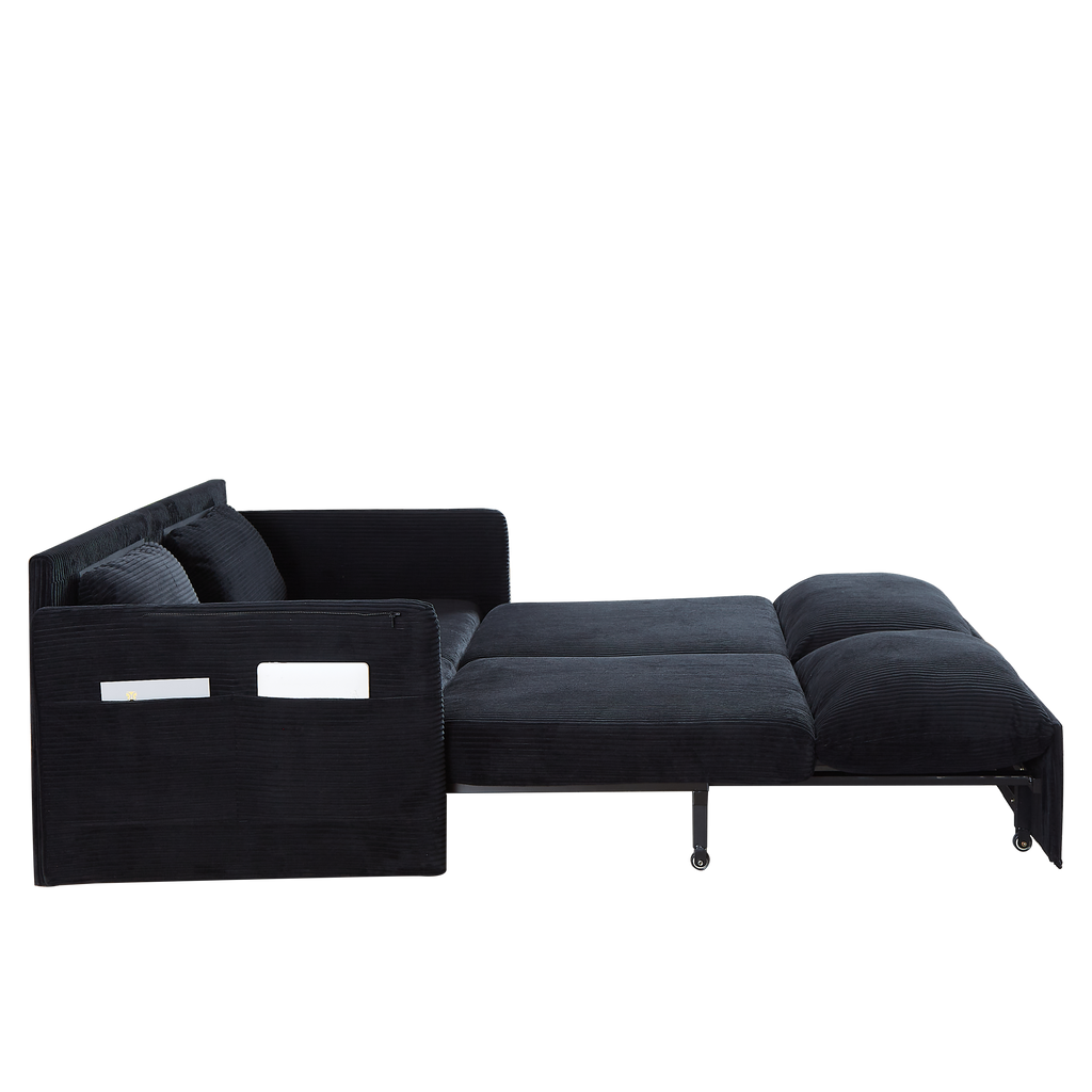 MH'' 64.5 Inch Sleeper Sofa Bed  3-in-1 Adjustable Sleeper with Pullout Bed   2 Pillows and Side Pockets  Soft Corduroy Convertible Sleeper Sofa Bed for Living Room Bedroom Apartment Office