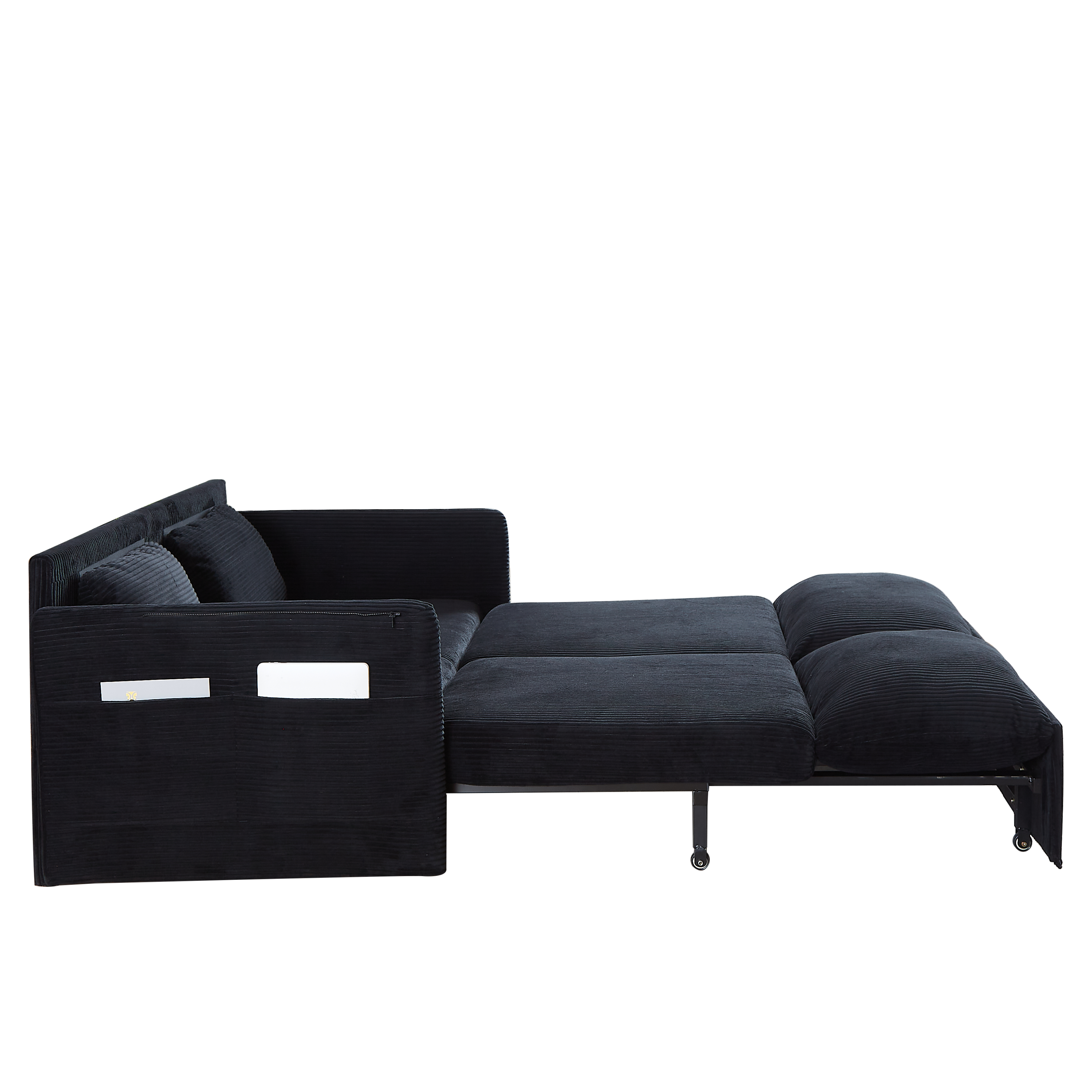 MH'' 64.5 Inch Sleeper Sofa Bed  3-in-1 Adjustable Sleeper with Pullout Bed   2 Pillows and Side Pockets  Soft Corduroy Convertible Sleeper Sofa Bed for Living Room Bedroom Apartment Office