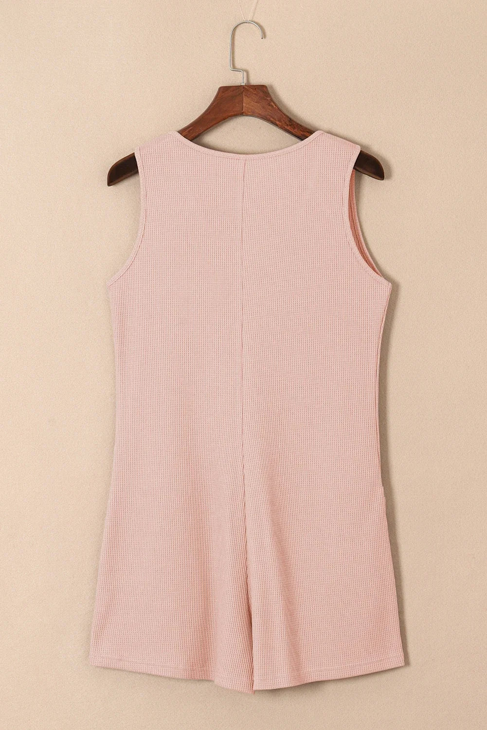 Solid Waffle Buttoned Scoop Neck Sleeveless Romper
