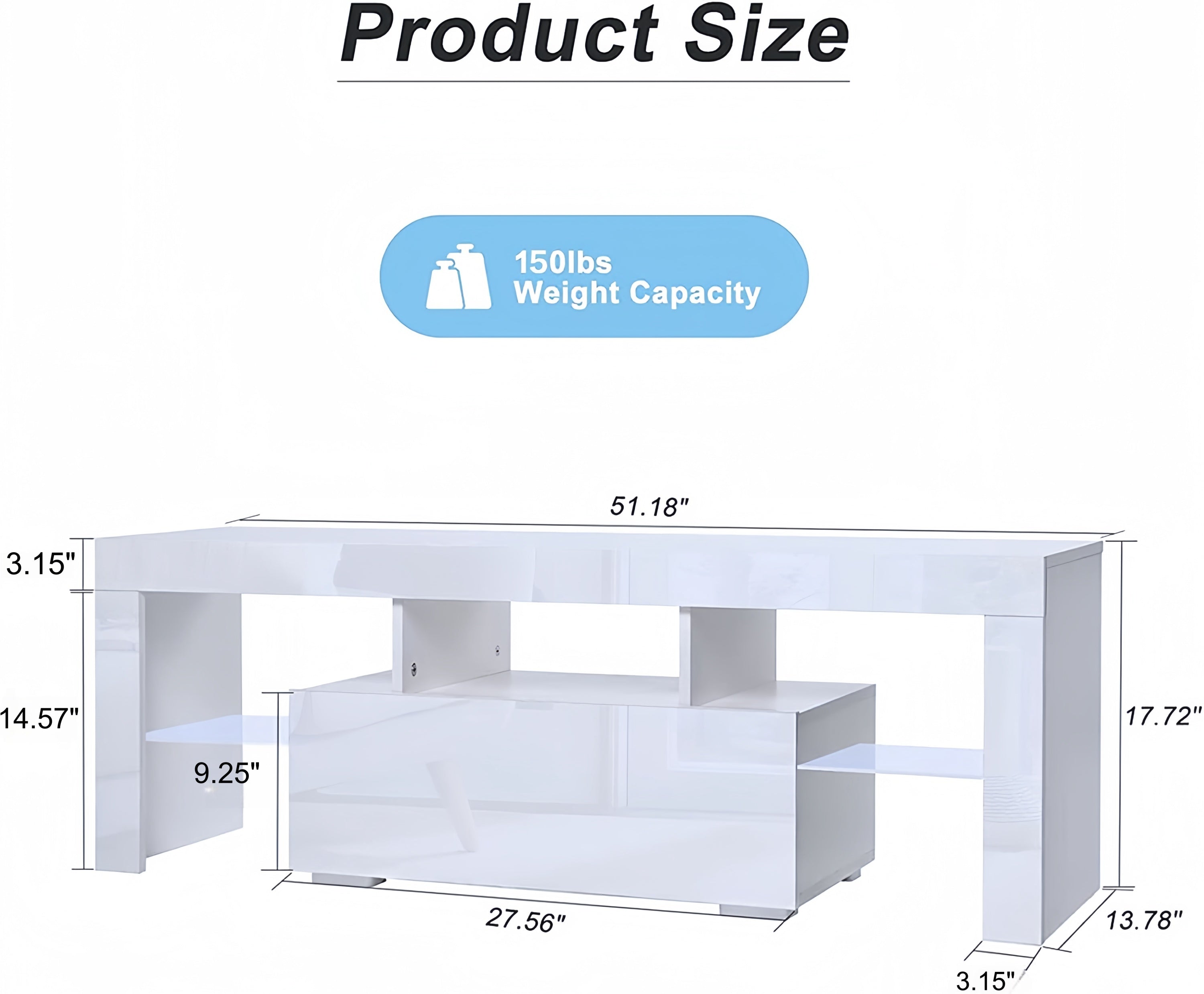LED TV Stand for Televisions up to 55 Inchs,Modern Entertainment Center with down filp door, Glass shelf and high glossy UV front face, TV Console Table for Living room,Bedroom,White