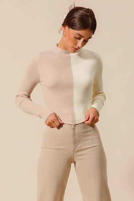 So Me Color Block Fitted Crop Sweater Top Women Casual Wear