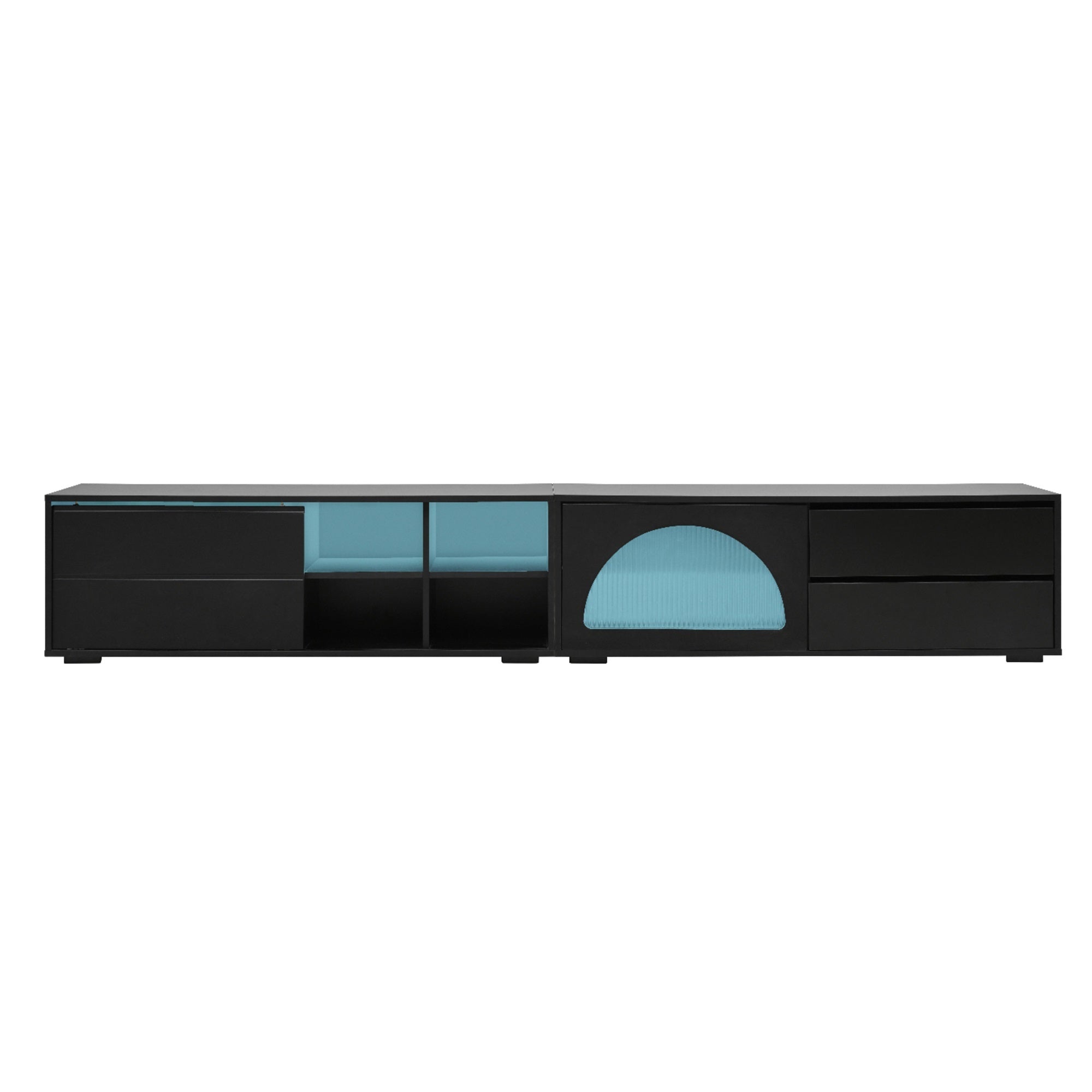 ON-TREND Modern TV Stand with Fluted Glass Door for TVs Up to 100', Media Console with Sliding Door & 2 Drawers, Free-Combination Entertainment Center with LED Light for Living Room, Bedroom, Black