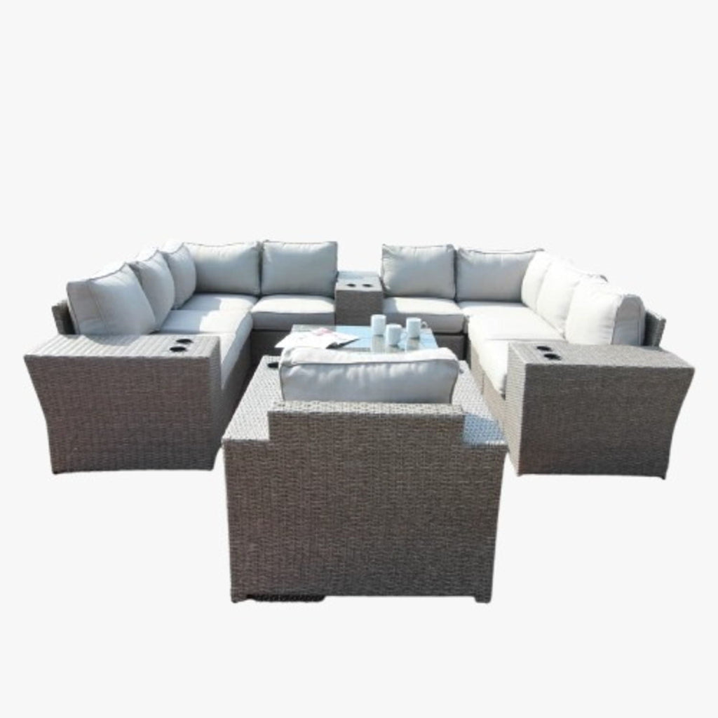 Outdoor Wicker Sectional With Weather Resistant Cushions And Table