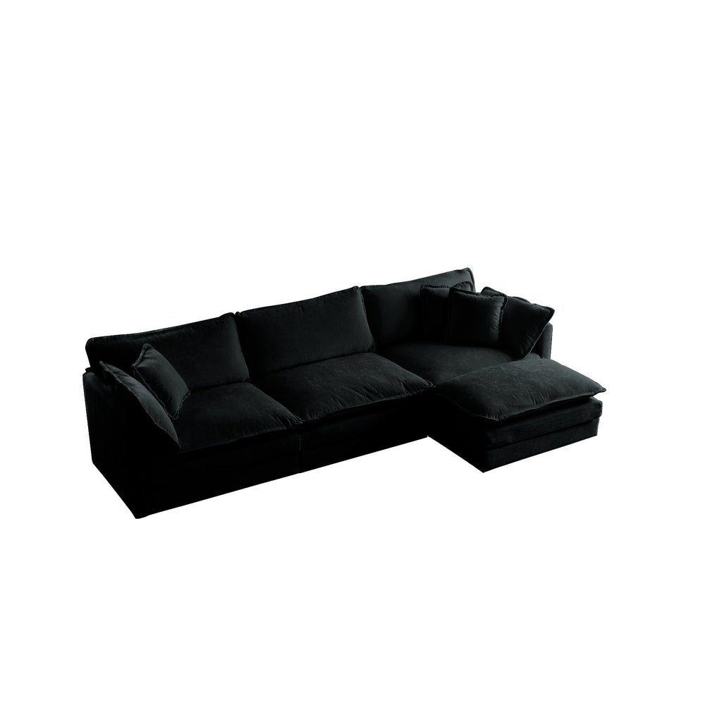 Free Combination Comfy Upholstery Modular Oversized L Shaped Sectional Sofa With Reversible Ottoman, Black Chenille