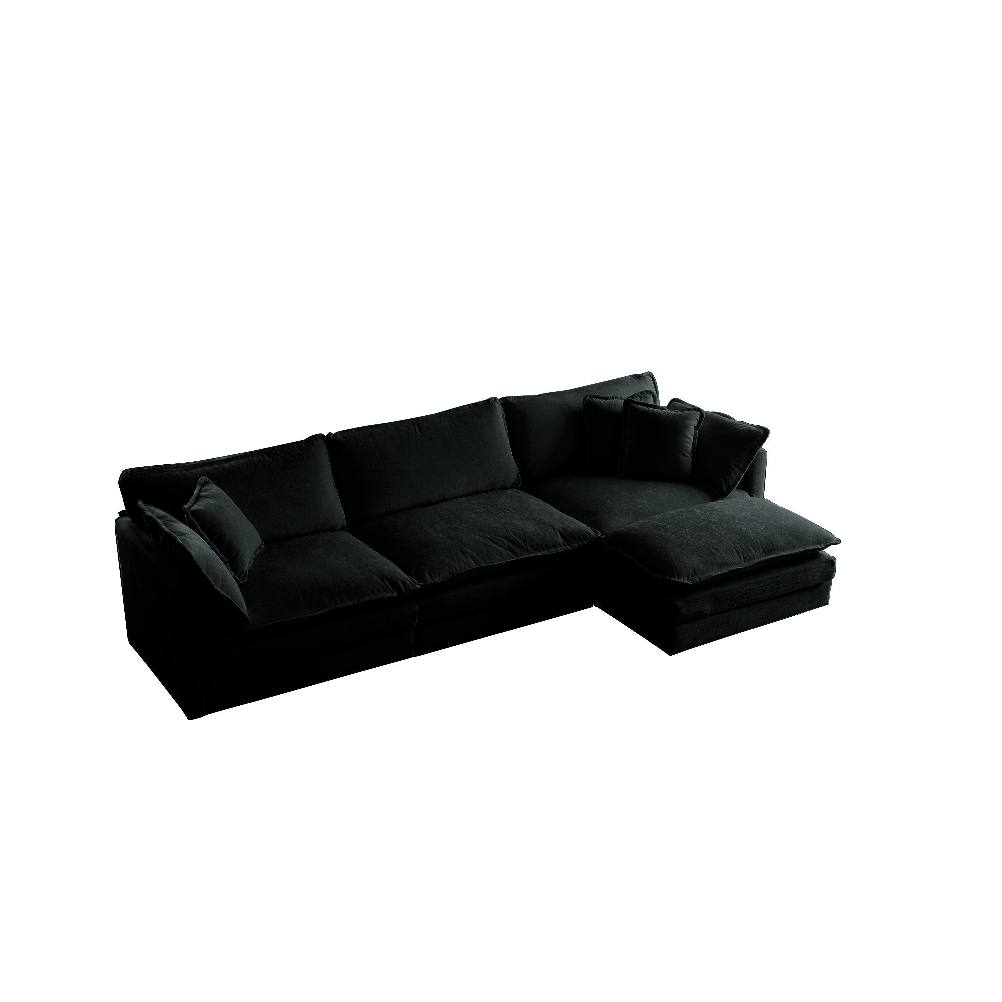 Free Combination Comfy Upholstery Modular Oversized L Shaped Sectional Sofa With Reversible Ottoman, Black Chenille