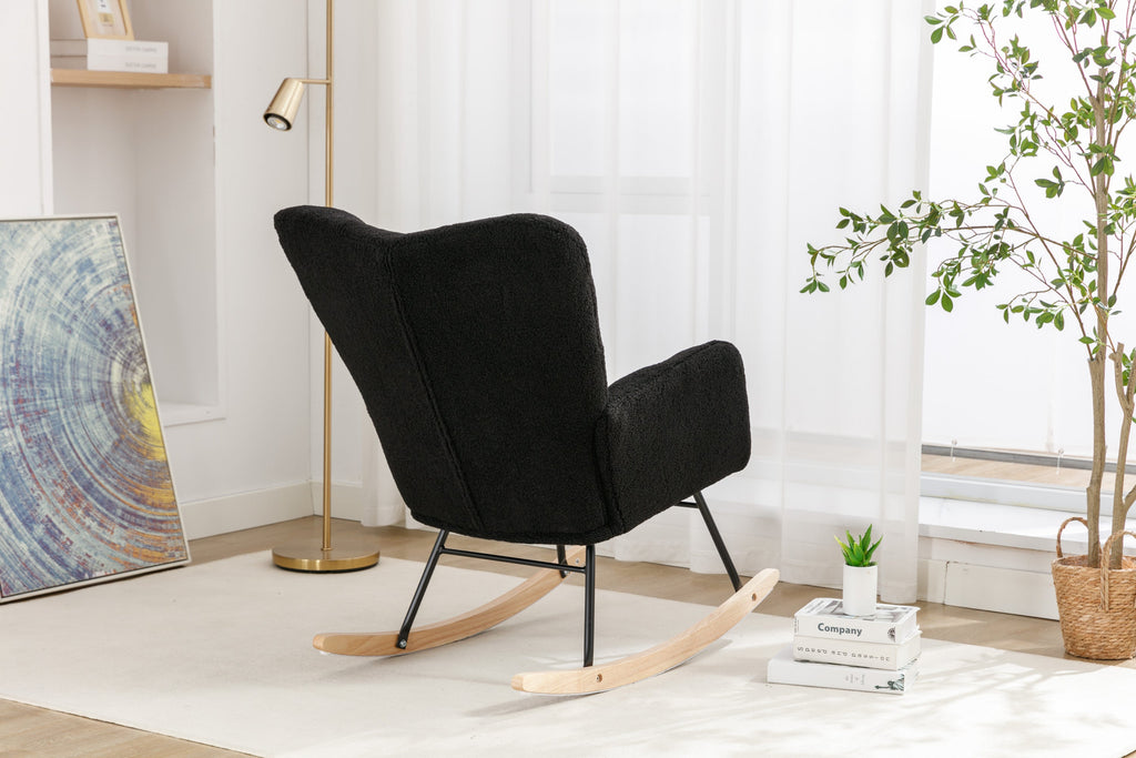 050-Teddy Fabric Rocking Gilder Nursery Chair For Living Room Indoor,Black